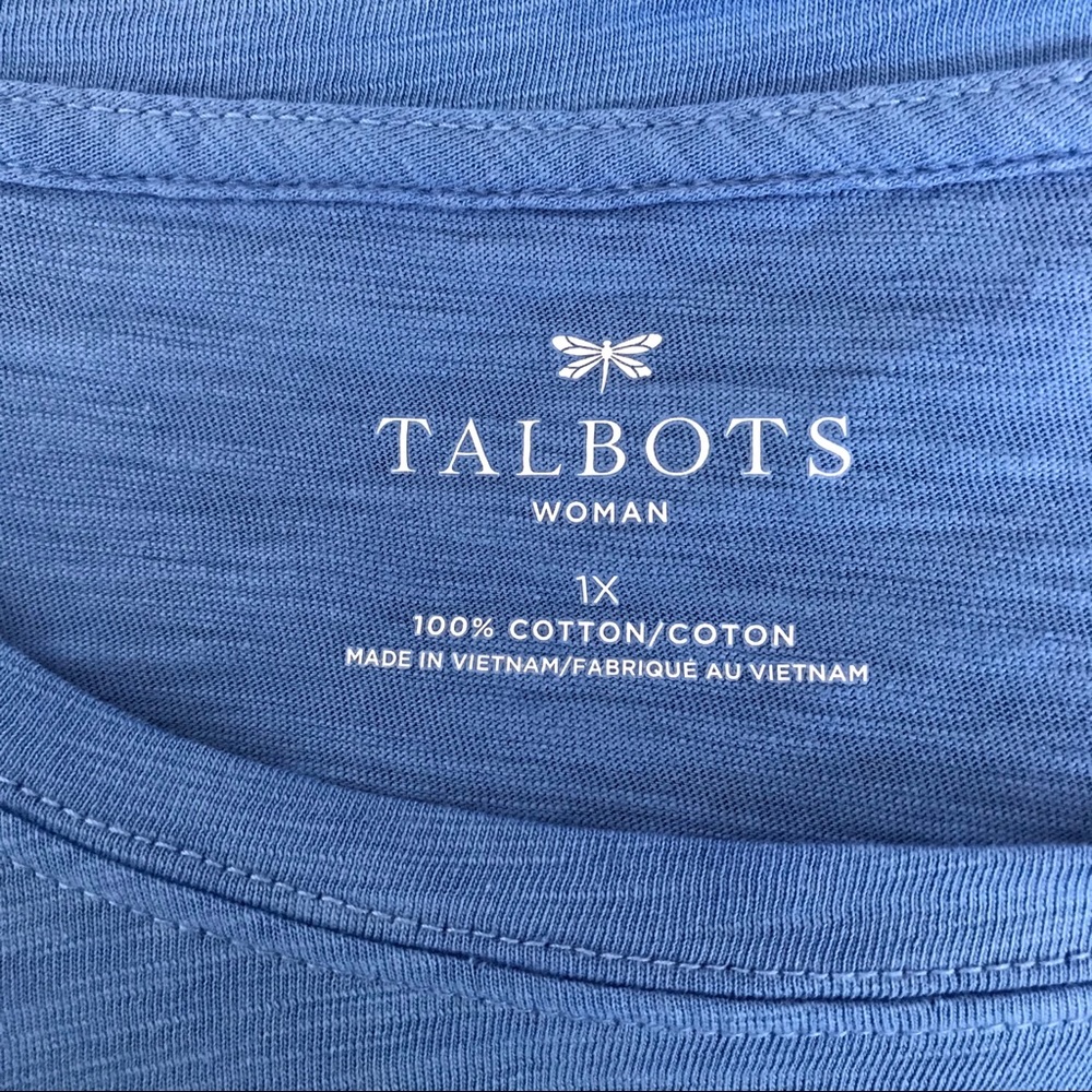 Talbots Cotton 3/4 Sleeve Blue Floral Heart Top - Picture 4 of 6
